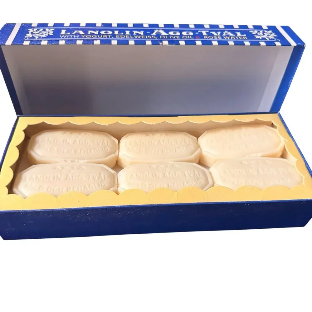 Swedish Egg White Face Soap Bar 3-in-1 Gentle Daily Cleanser w/Lanolin 6-pack